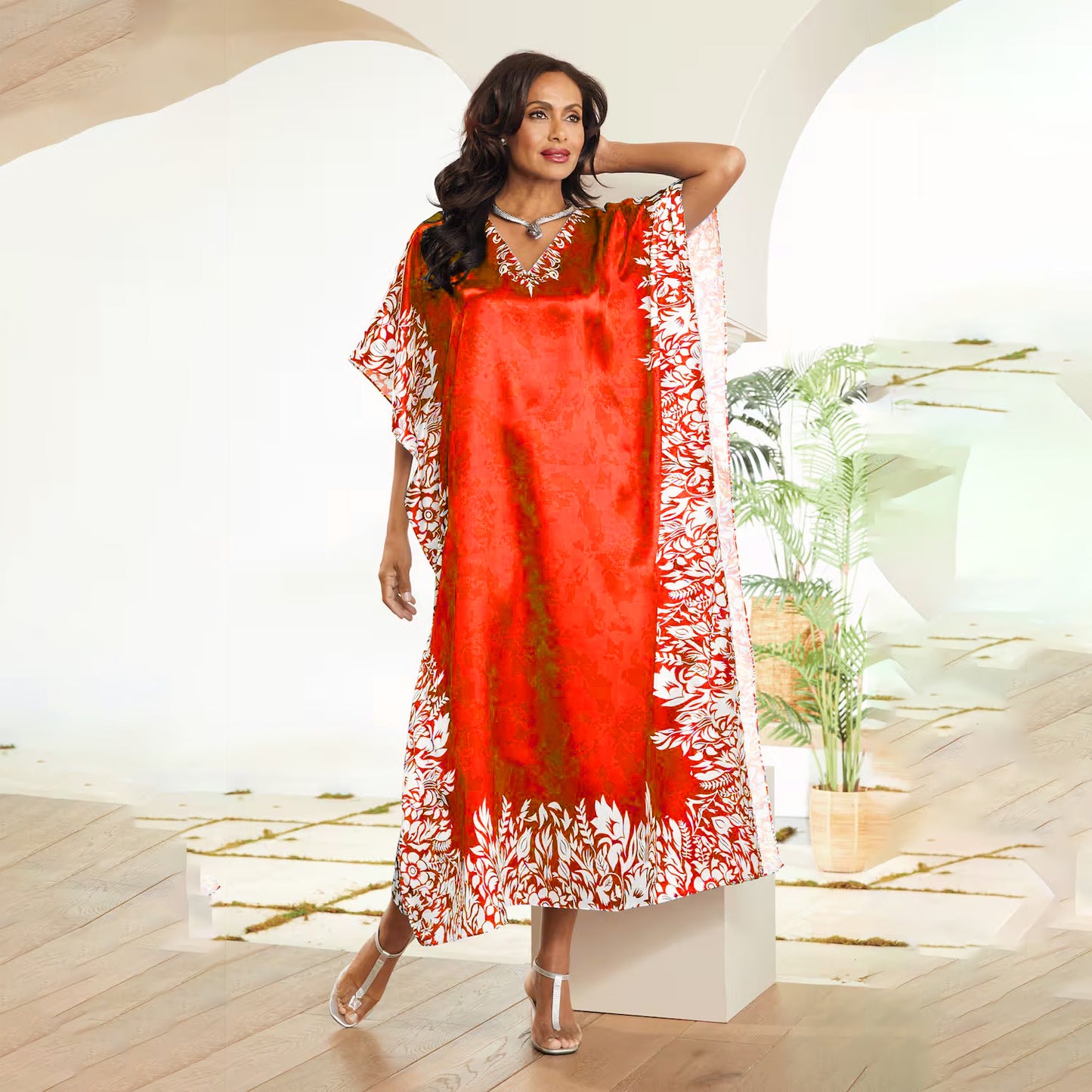 Floral Mon Amour Red Kaftan