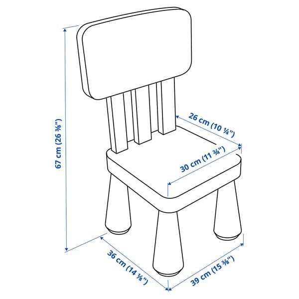 IKEA MAMMUT children's chair sizing picture.