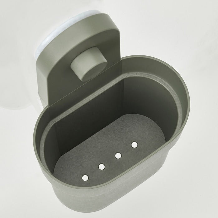 IKEA OBONAS Container with suction cup in grey-green color.