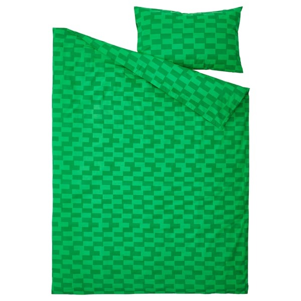 IKEA Duvet Cover and Pillowcase Green Patterned BLASKATA.