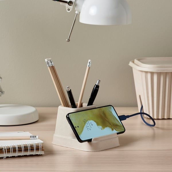 Natural bamboo phone holder hands-free desk stand.