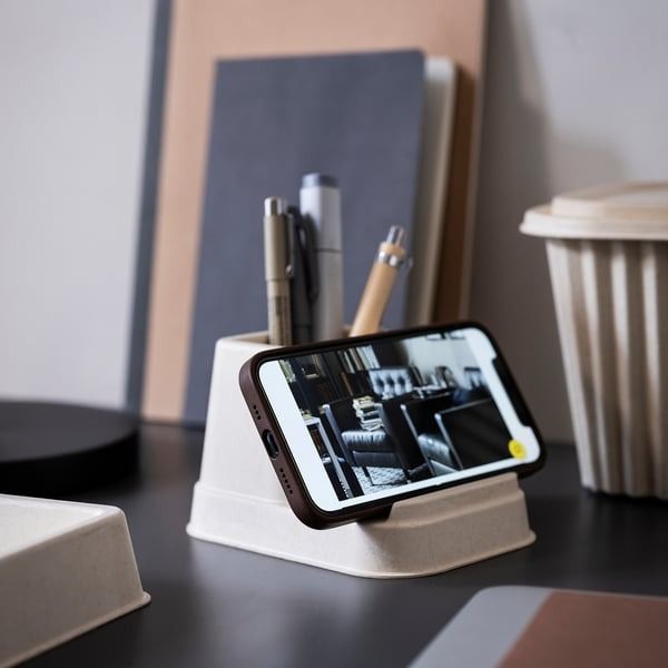 Natural bamboo phone holder hands-free desk stand.