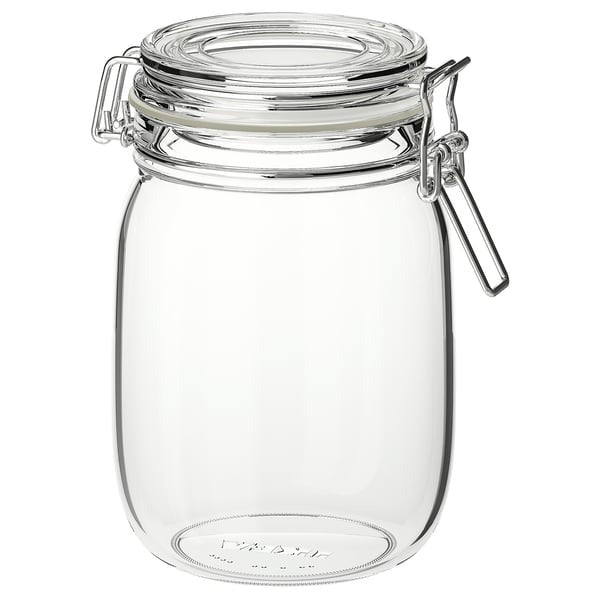 IKEA KORKEN jar with lid clear glass 1 l airtight food storage container.