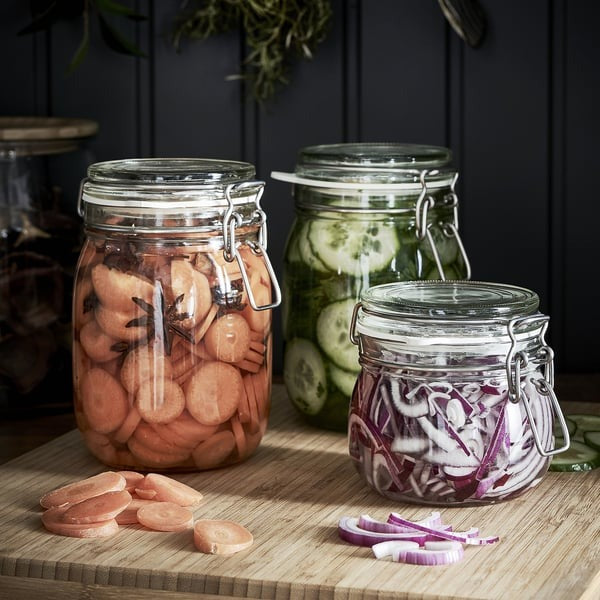 IKEA KORKEN jar with lid clear glass 1 l airtight food storage container.