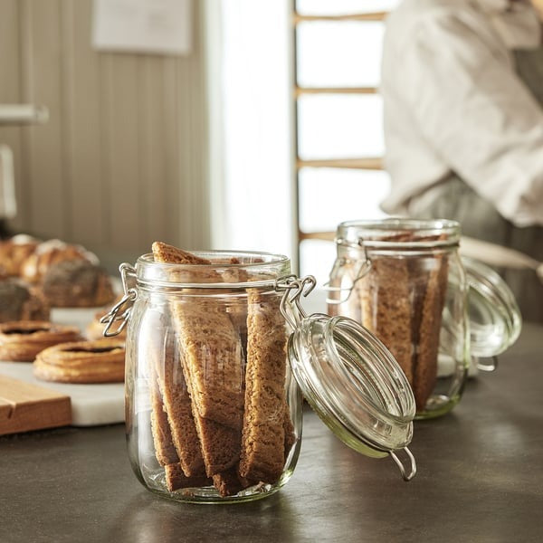IKEA KORKEN jar with lid clear glass 1 l airtight food storage container.
