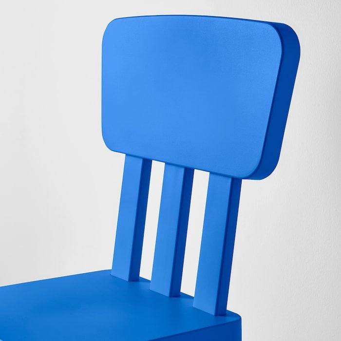 IKEA children's chair in blue color.