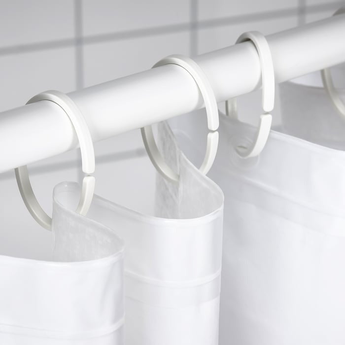 White plastic shower curtain rings pack of 12 bathroom accessories.