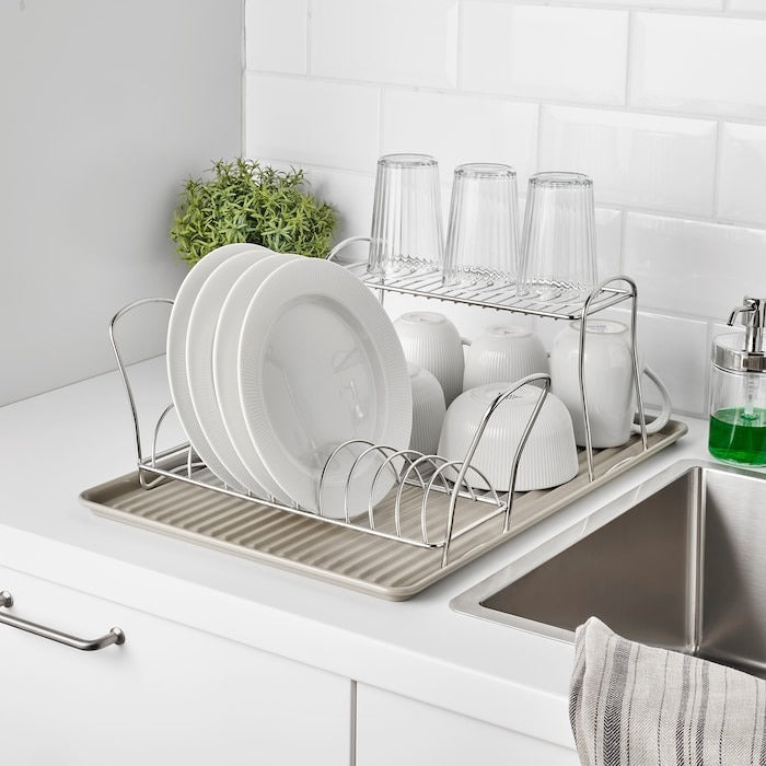 IKEA dish drying shelf in stainless steel.