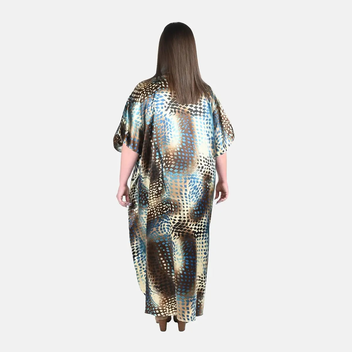 Teal Blossom Drawstring Maxi Kaftan.