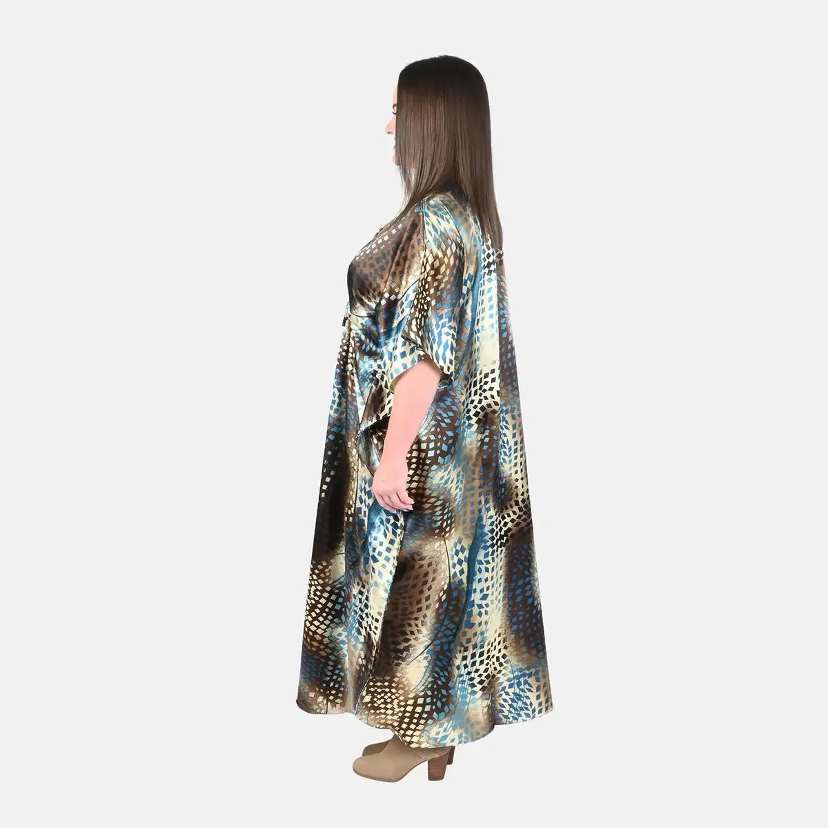 Teal Blossom Drawstring Maxi Kaftan.