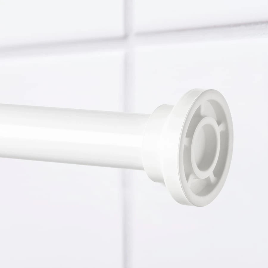 Close-up of IKEA BOTAREN white shower curtain rod