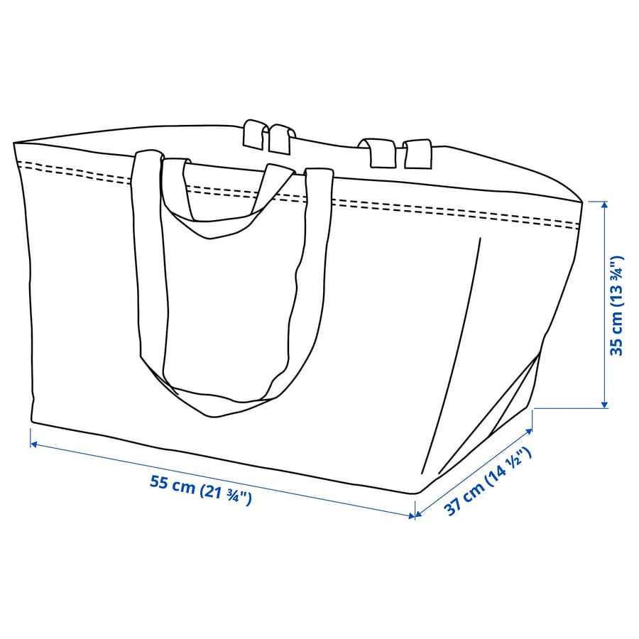 IKEA FRAKTA carrier bag showing its 55x37x35 cm dimensions