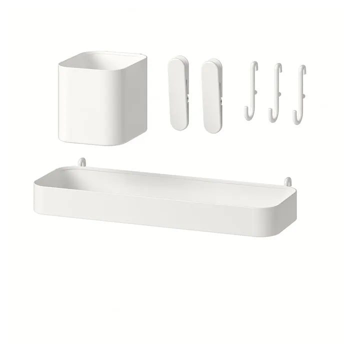 IKEA SKÅDIS 7-piece accessories set white for pegboard.