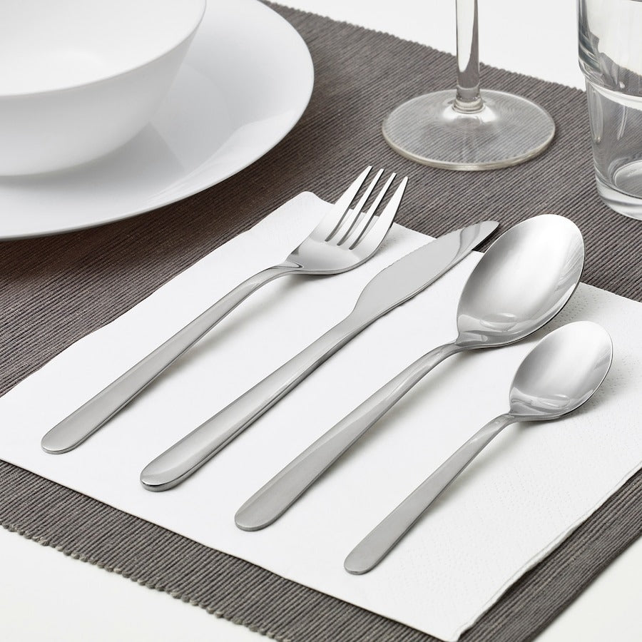 IKEA MOPSIG 16-piece cutlery set in stainless steel.