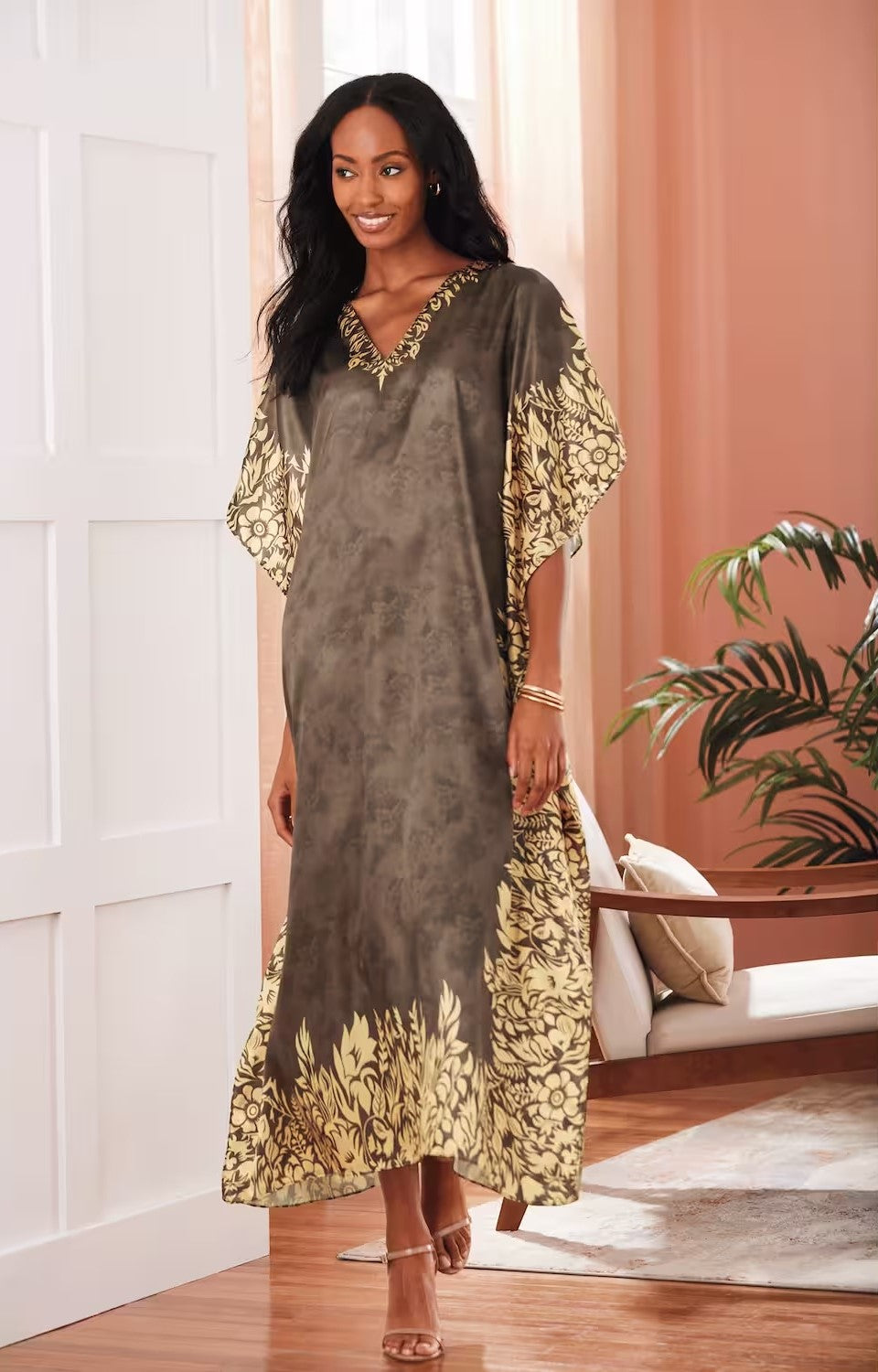 Floral Mon Amour Brown Kaftan.