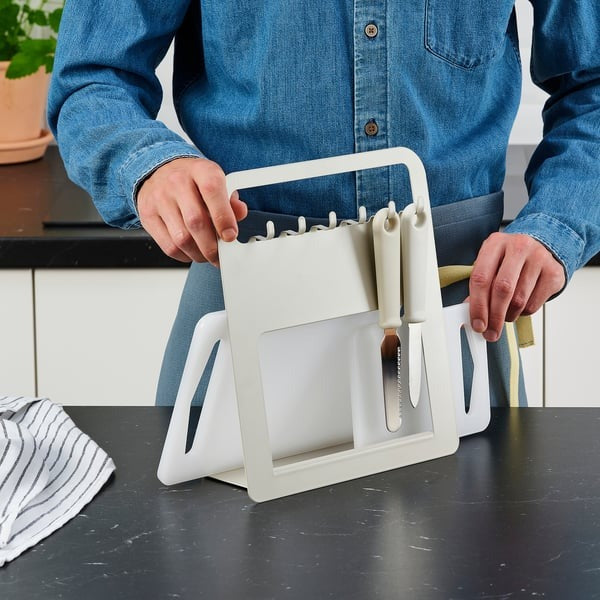Set of two IKEA LEGITIM white cutting boards BPA-free dishwasher safe.