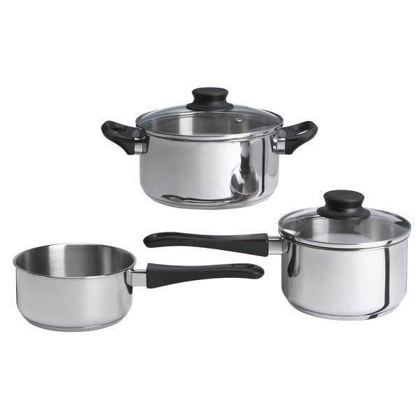 IKEA ANNONS 5 piece cookware set material is glass and stainless steel.