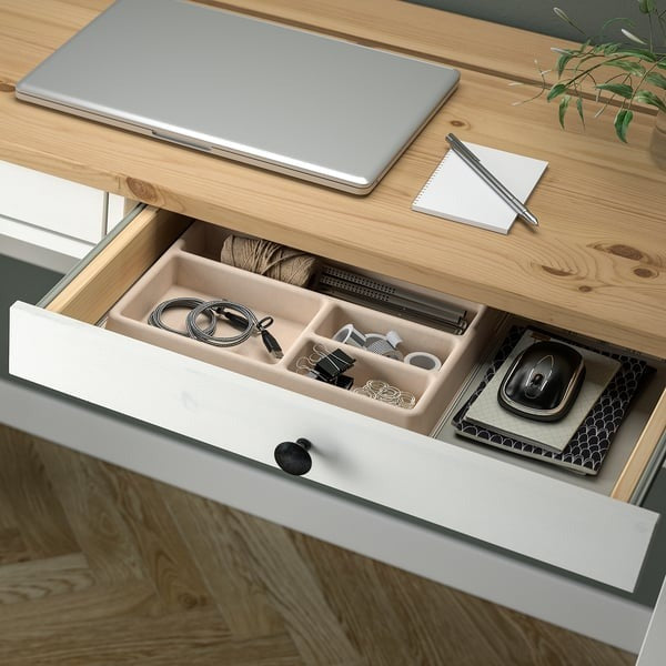 Natural bamboo cable organiser for drawer size is 29x21 cm.