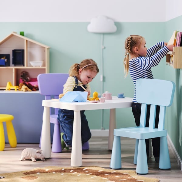 IKEA MAMMUT children's chair in light blue colour right side.