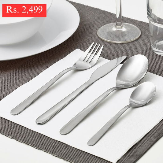 IKEA MOPSIG 16-piece cutlery set in stainless steel.
