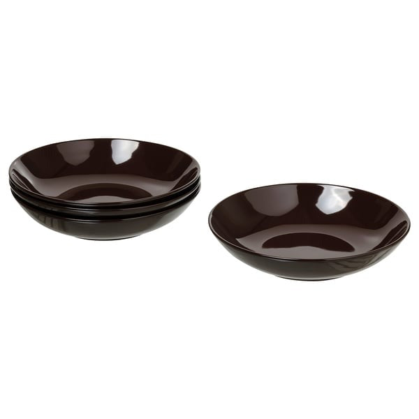 IKEA deep plate in glossy brown colour having size 23 cm.