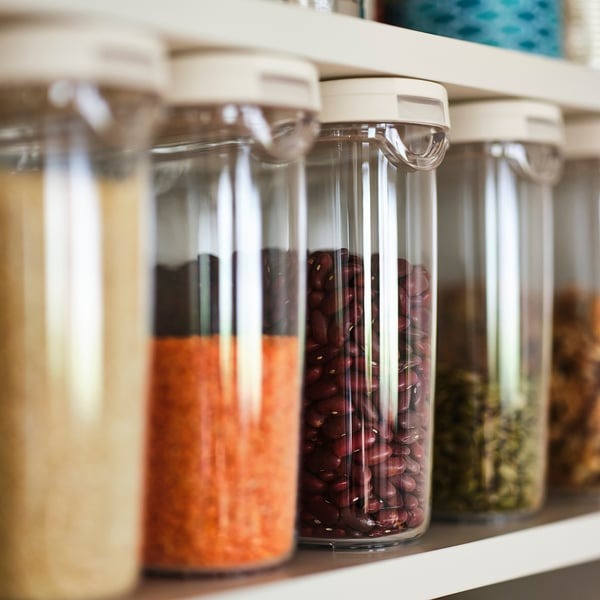 Multiple dry food jar with lid in transparent color size 1.3 liter.