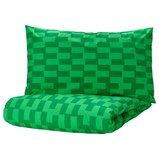 IKEA Duvet Cover and Pillowcase Green Patterned BLASKATA.