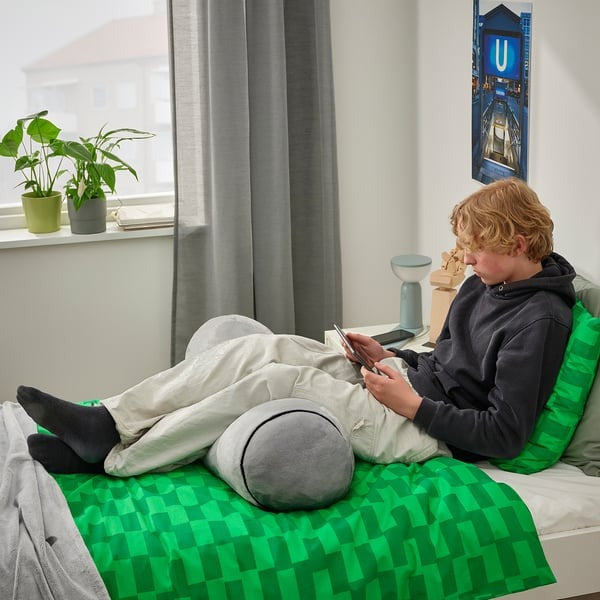 IKEA Duvet Cover and Pillowcase Green Patterned BLASKATA.