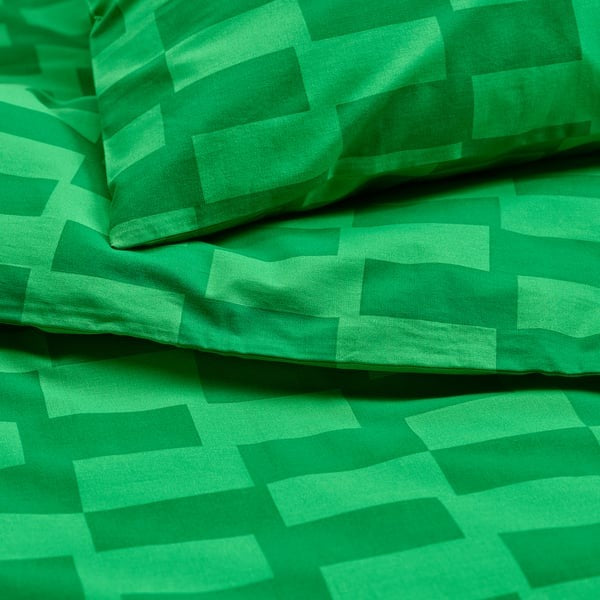 IKEA Duvet Cover and Pillowcase Green Patterned BLASKATA.