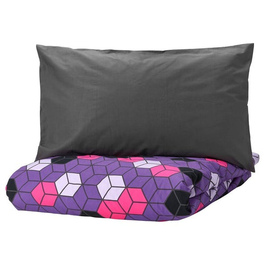 IKEA Duvet Cover and Pillowcase Purple and Black Patterned BLASKATA.