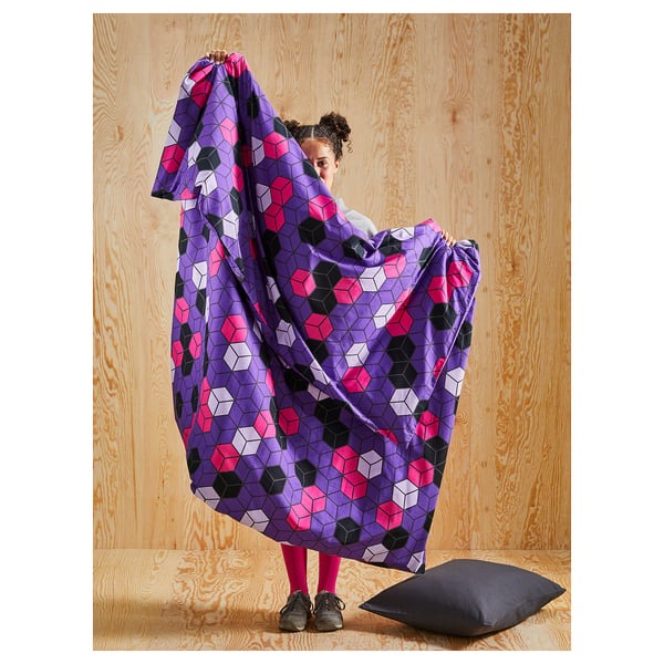 IKEA Duvet Cover and Pillowcase Purple and Black Patterned BLASKATA.
