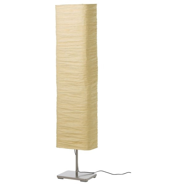 IKEA MAGNARP floor lamp with wrinkled shade made of rice paper.