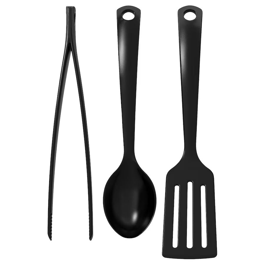 IKEA GNARP 3 Piece Kitchen Utensil Set in Black Color.