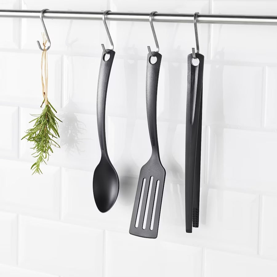 IKEA GNARP 3 Piece Kitchen Utensil Set in Black Color.