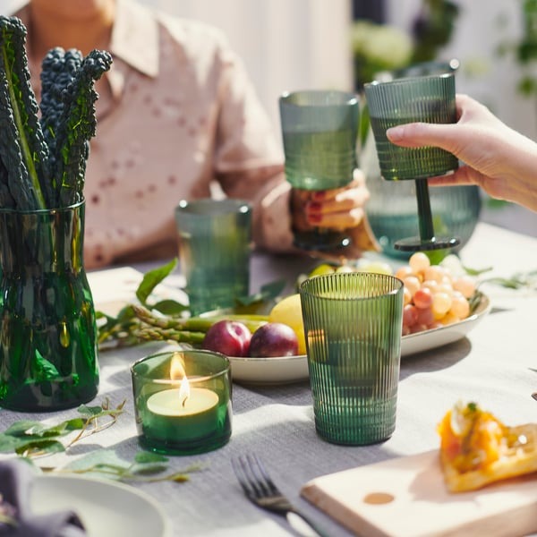 IKEA KALLSINNIG plastic glasses green pack of 6 reusable dishwasher safe 38 cl.