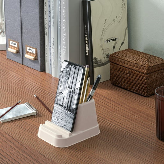 Natural bamboo phone holder hands-free desk stand.