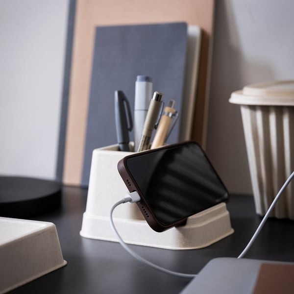 Natural bamboo phone holder hands-free desk stand.