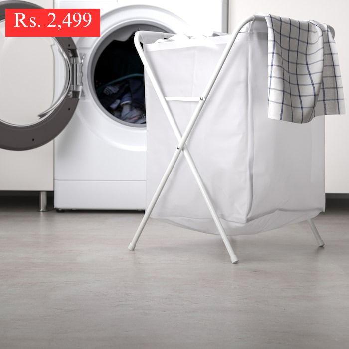 IKEA JALL Laundry Bag with Stand in White Color.