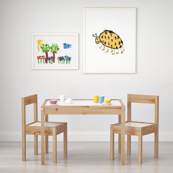 IKEA LATT children's table with 2 chairs white pine kids furniture set.