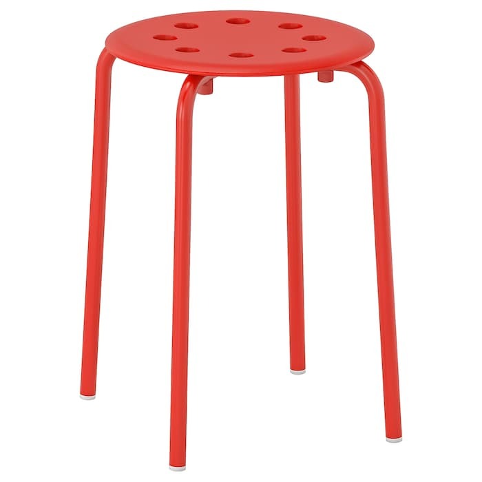 IKEA MARIUS stool in red color.