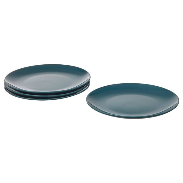 IKEA Plate Glossy Dark Turquoise Pack of 4 Size 26 cm FARGKLAR