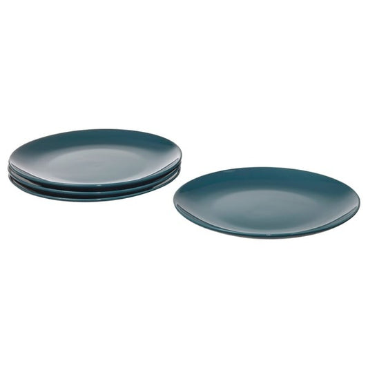 IKEA Plate Glossy Dark Turquoise Pack of 4 Size 26 cm FARGKLAR