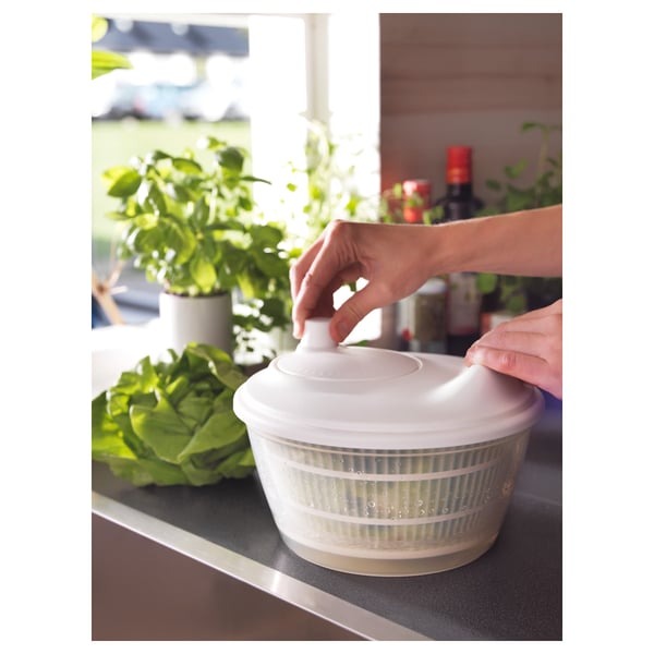 IKEA salad spinner in white colour.
