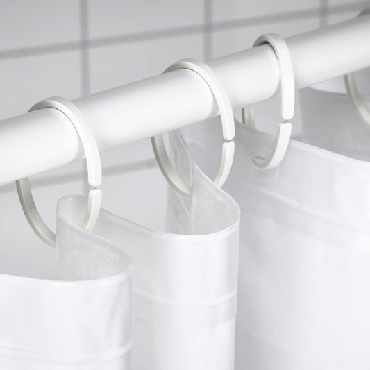 White plastic shower curtain rings pack of 12 bathroom accessories.