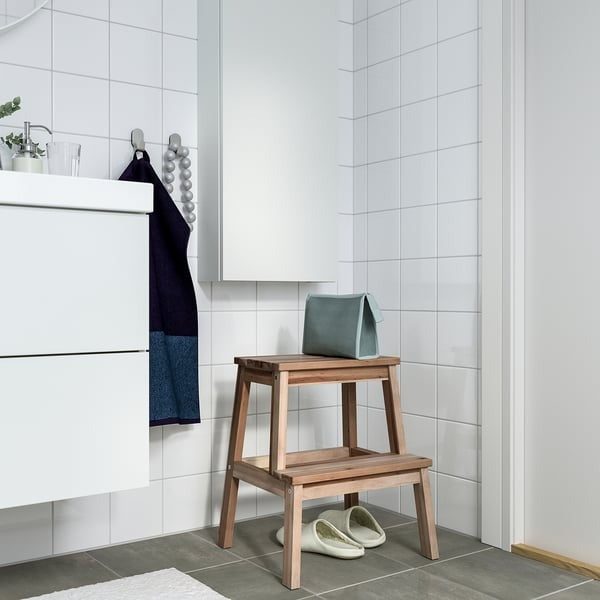 IKEA BEKVÄM step stool in bathroom for high shelves