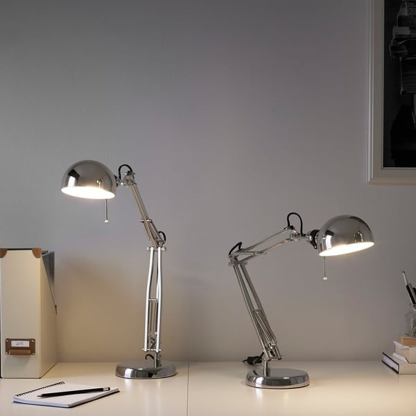 IKEA Work Lamp Silver Color Nickel Plated FORSA.