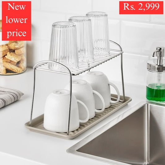 IKEA dish drying shelf in stainless steel.