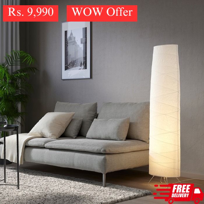 IKEA VICKLEBY Floor lamp in white color with handmade lampshade in rice paper.