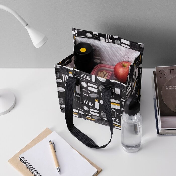 IKEA FLADDRIG Lunch Bag, Patterned Grey, 25x16x27 cm