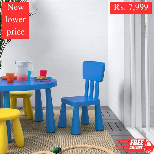 IKEA children's chair in blue color.